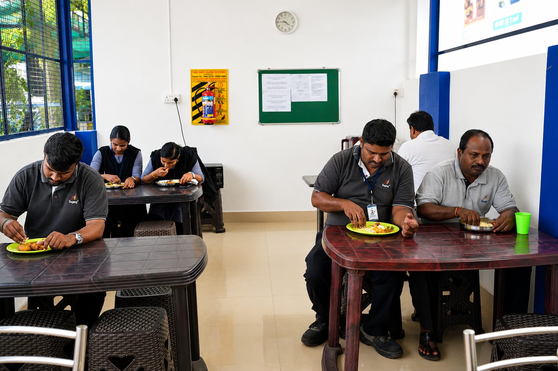 Employees at lunch in the staff cafeteria