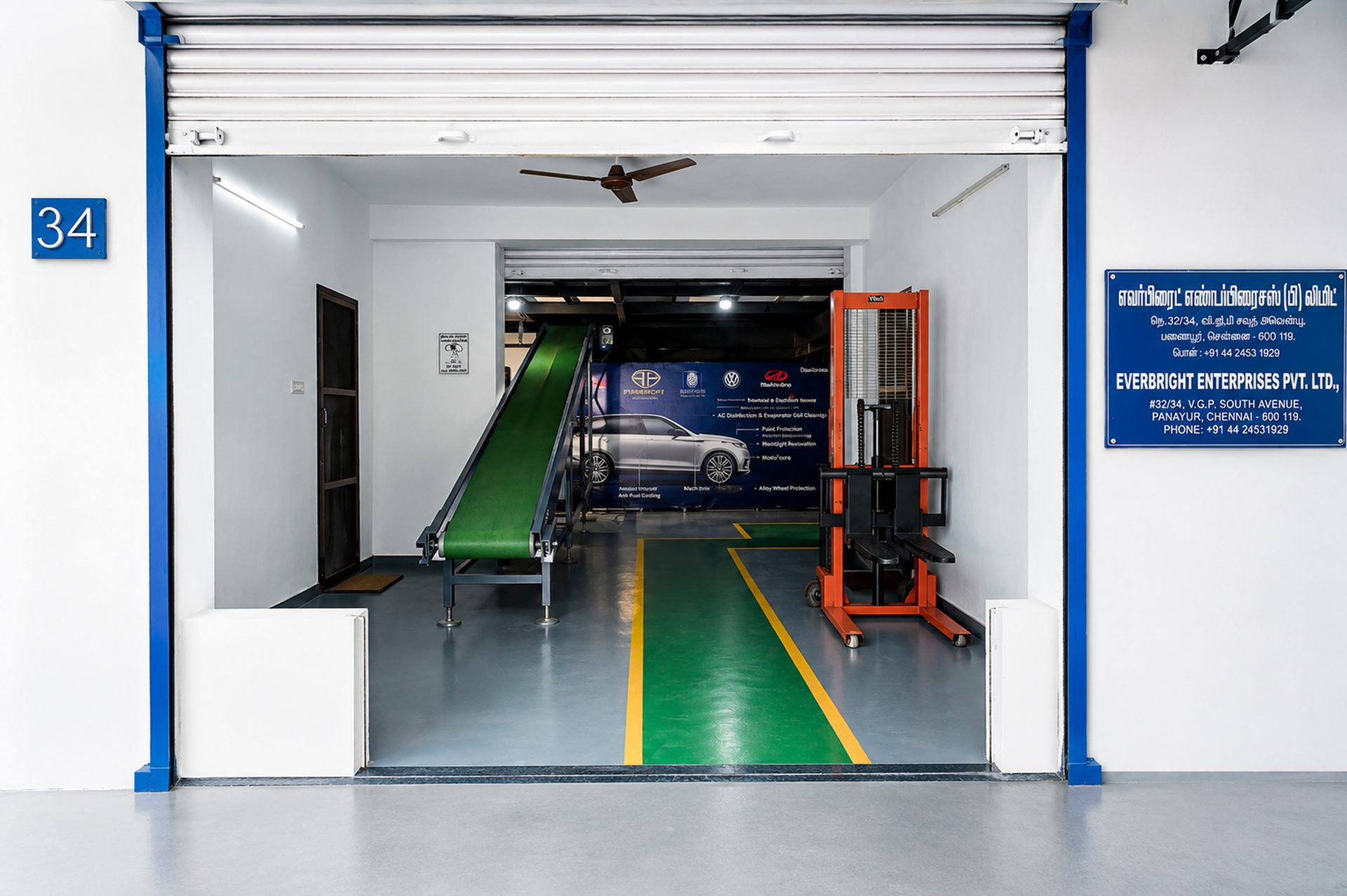 Detailing bay entrance with vehicle care graphics